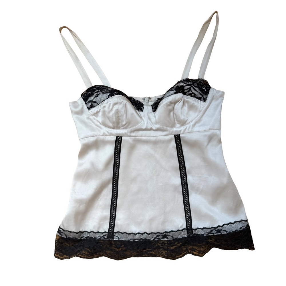vintage 100% silk corset cami bustier top lace trim size xxs